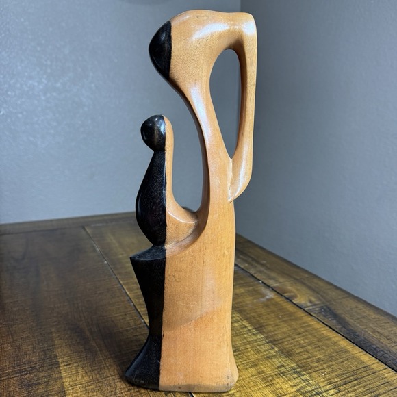Hand Carved Wood Abstract Mother & Child Sculpture Figurine 13.5" Tall Primitive - Picture 3 of 5